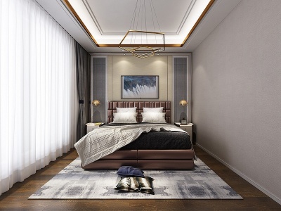 3d现代卧室床品床头柜模型