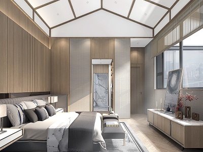 新中式卧室老人房模型3d模型