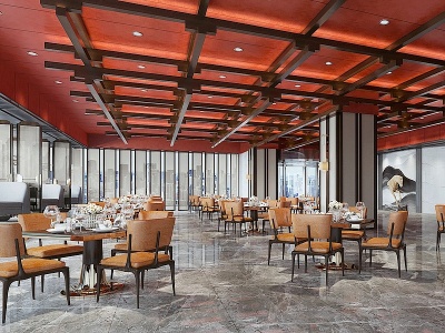 3d新中式餐厅酒店餐厅模型