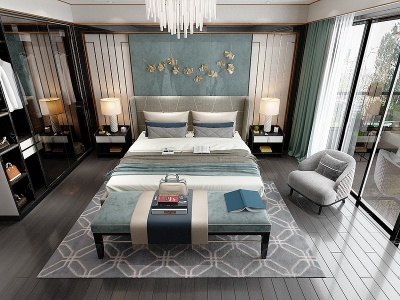 3d中式客房卧室模型