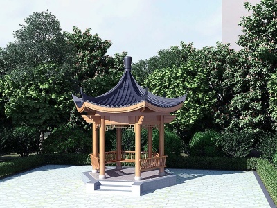 3d中式韩式古建凉亭模型