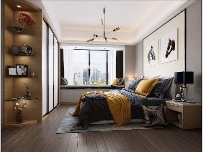 3d现代主卧室双人床模型