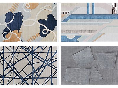3d灰蓝色抽象图案地毯组合模型