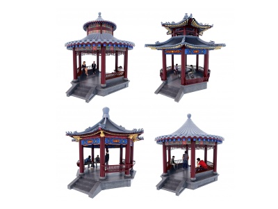 中式彩绘古建凉亭模型