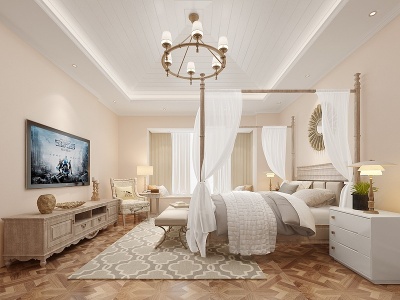 美式别墅主卧床具模型3d模型