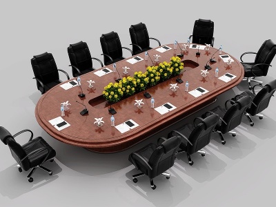 3d简欧圆形会议桌办公用品话模型