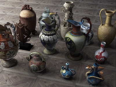 3d中式陶瓷器皿瓷器古董模型