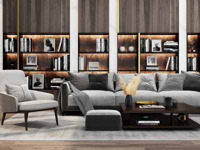 现代客厅沙发书柜模型3d模型