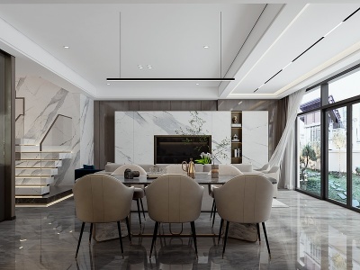 3d现代客餐厅起居室模型