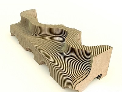 3d室外异形木条公共座椅模型