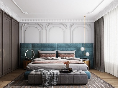 3d现代轻奢欧式法式卧室模型