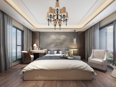 新中式轻奢卧室双人床模型3d模型