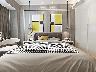 3d现代卧室双人床模型