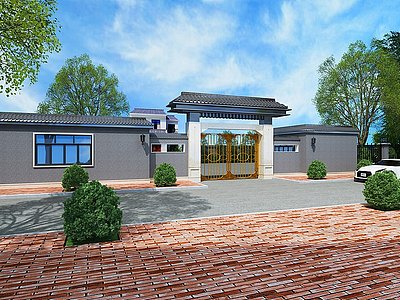 新中式庭院门头模型