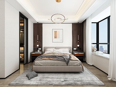3d北欧现代卧室,床品模型
