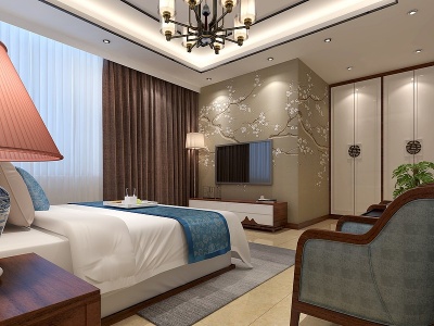 新中式休息室卧室模型3d模型