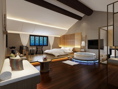 3d东南亚酒店民宿客房模型