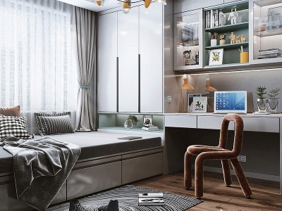 3d现代loft风格榻榻米卧室模型