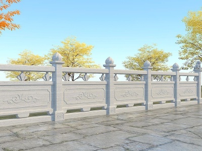 3d中式石材玉石栏杆扶手模型