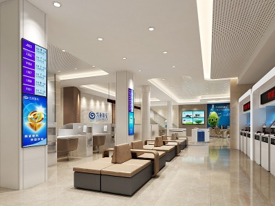 3d现代银行办公大厅接待台模型