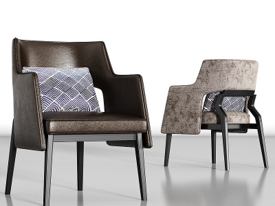 3d新中式金属皮革绒布单椅模型