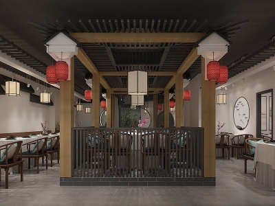新中式徽派酒楼用餐区模型3d模型