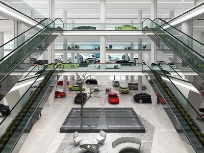 3d现代商场挑高汽车展厅模型
