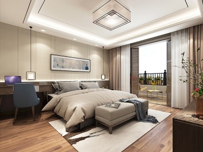 现代中式卧室模型3d模型