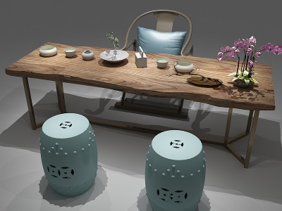 中式茶桌茶桌椅休闲椅模型3d模型
