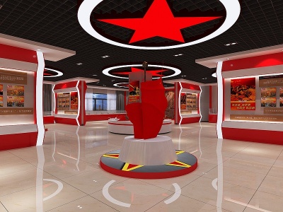 3d现代国防红色革命军事展厅模型