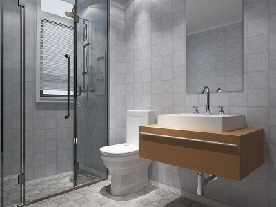 3d现代简约卫生间瓷片淋浴模型