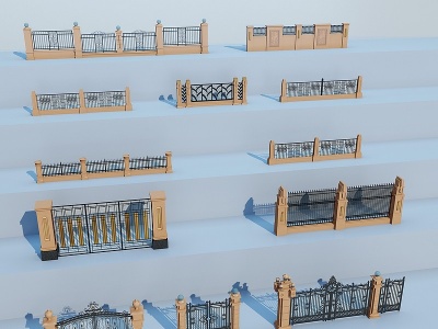 欧式铁艺围墙院墙栏杆大门模型3d模型