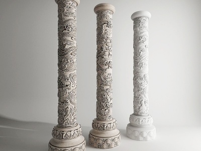 3d中式盘龙龙纹柱子雕刻石雕模型