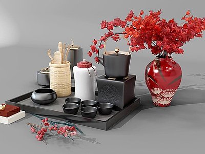 新中式茶具摆件花瓶模型3d模型
