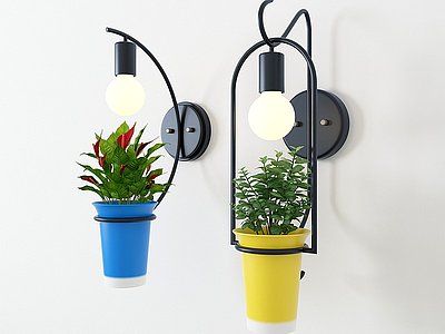 3d现代绿植盆栽铁艺吊灯模型