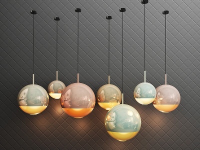 3d现代球形组合吊灯模型