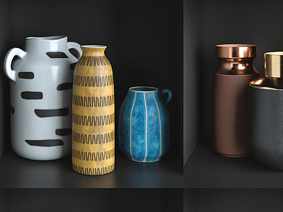 新古典花瓶装饰品瓷器组合模型3d模型