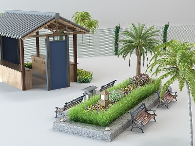 3d户外休闲座椅植物花坛花槽模型