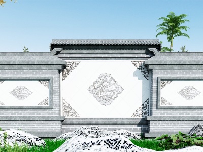 新中式景墙围墙模型3d模型