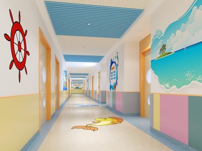 3d幼儿园走廊卡通早教中心模型