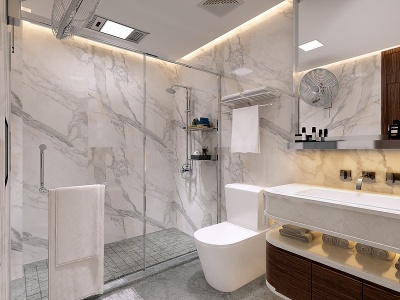新中式卫生间浴室厕所卫浴模型3d模型