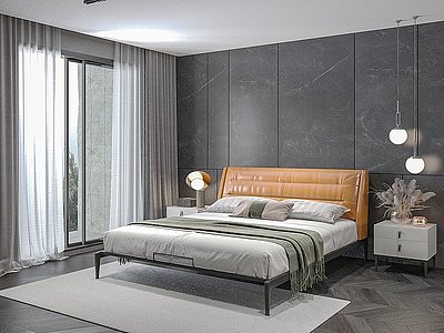 3d现代双人床卧室房间模型
