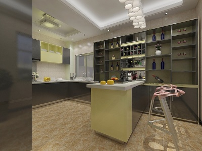3d现代客厅厨房沙发组合模型