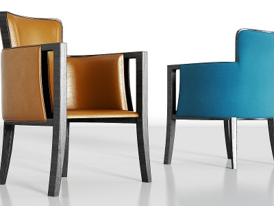 3d新中式皮革绒布单椅组合模型