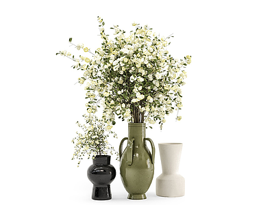 3d植物花束花瓶摆件模型