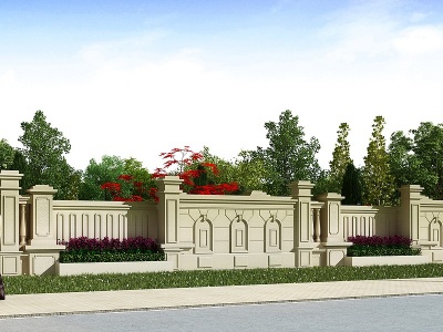 欧式景观树院墙围墙模型3d模型