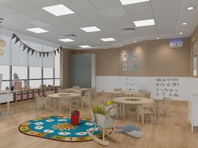 3d现代幼儿园教室和电梯厅模型