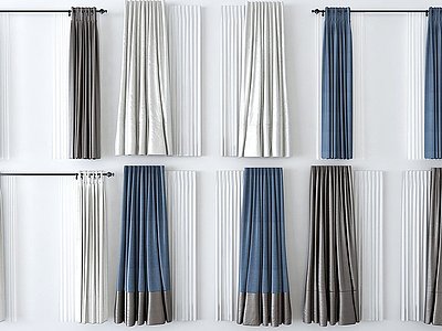 3d现代窗帘挂帘双层帘模型