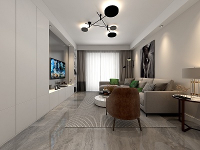 3d现代客厅吊灯沙发模型