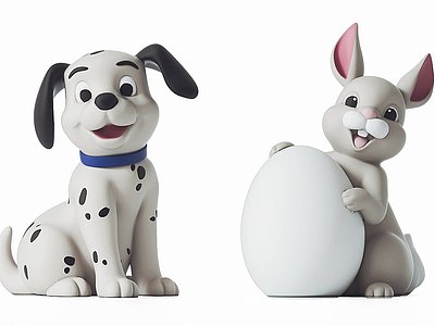 现代兔子小狗动物公仔模型3d模型